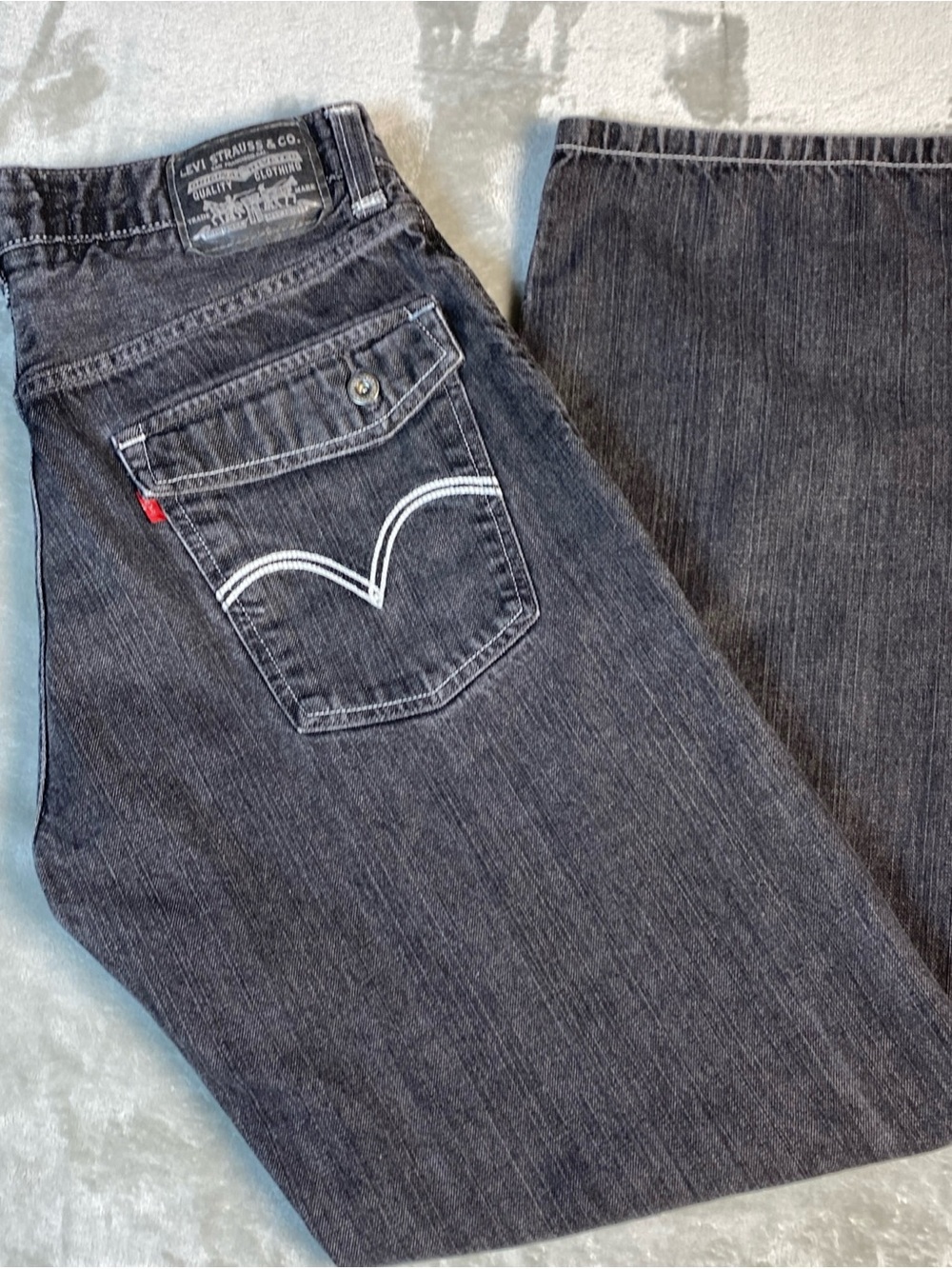 Levi's 569 Men’s Loose Straight Jeans 34x34 Black Baggy Flap Back Pockets Rare